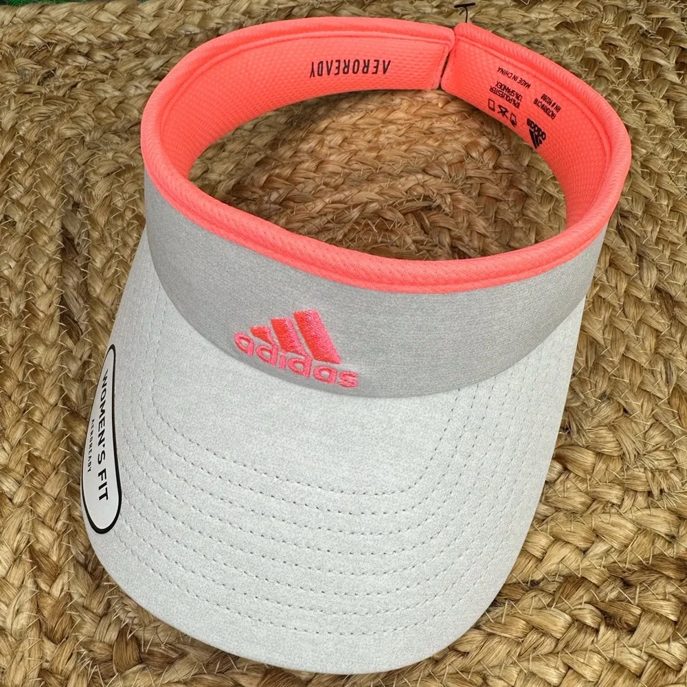 NWT Adidas Womens Adjustable Match Acid Red Gray Visor Hat - Picture 1 of 4